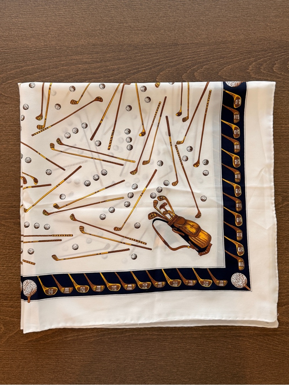 Hogan White Golf Club & Bag Print Scarf with Navy Border